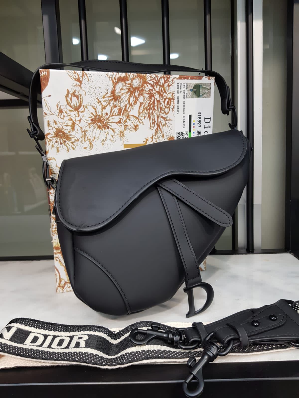 dior ultra matte black saddle bag
