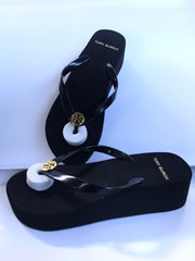 Tory Burch Black Wedgy Flips