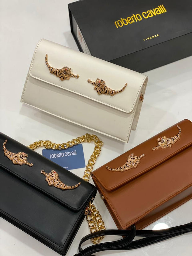 ROBERTO CAVALLI TIGER-EMBELLISHED SHOULDER BAG