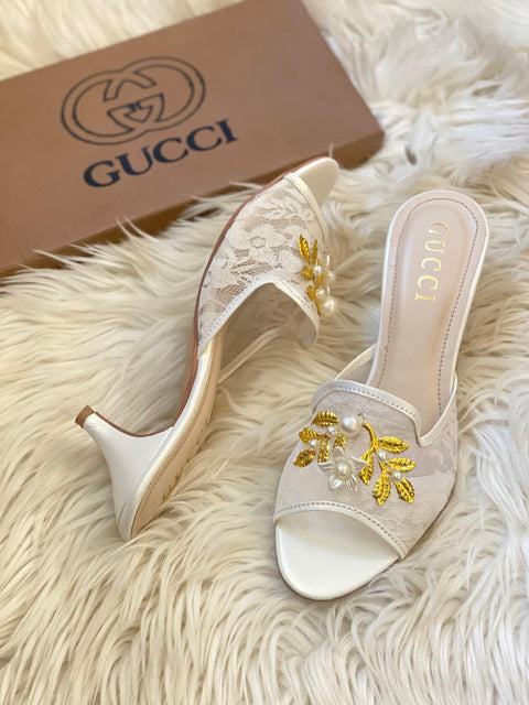 Gucci Embroided Net Heels