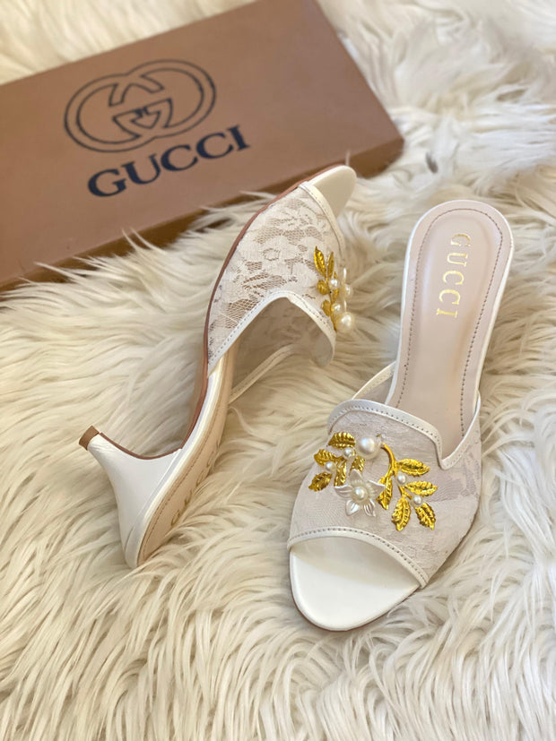 Gucci Embroided Net Heels