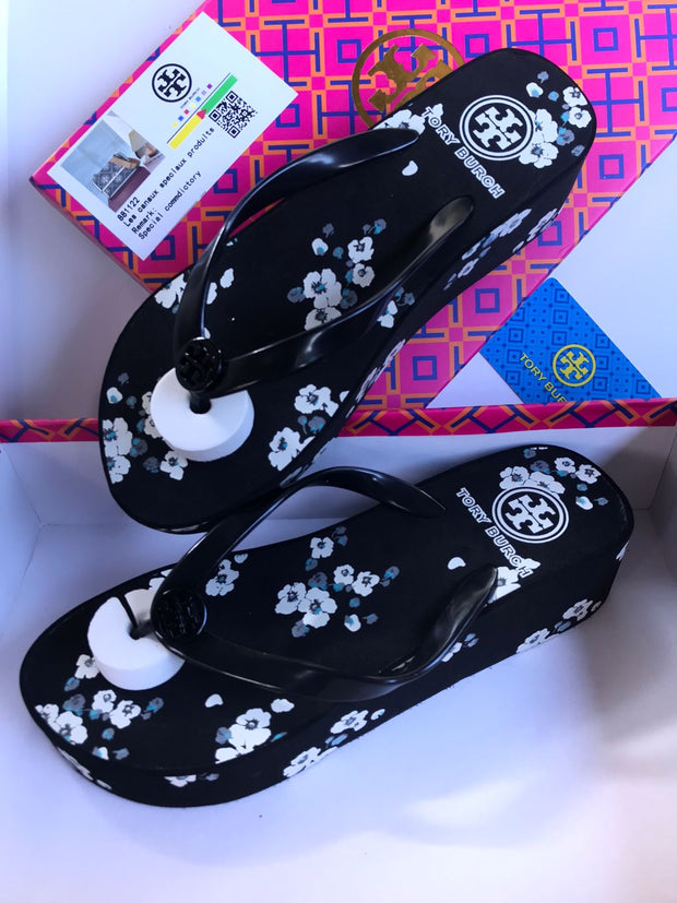 Tory Burch Floral Wedgy Flips