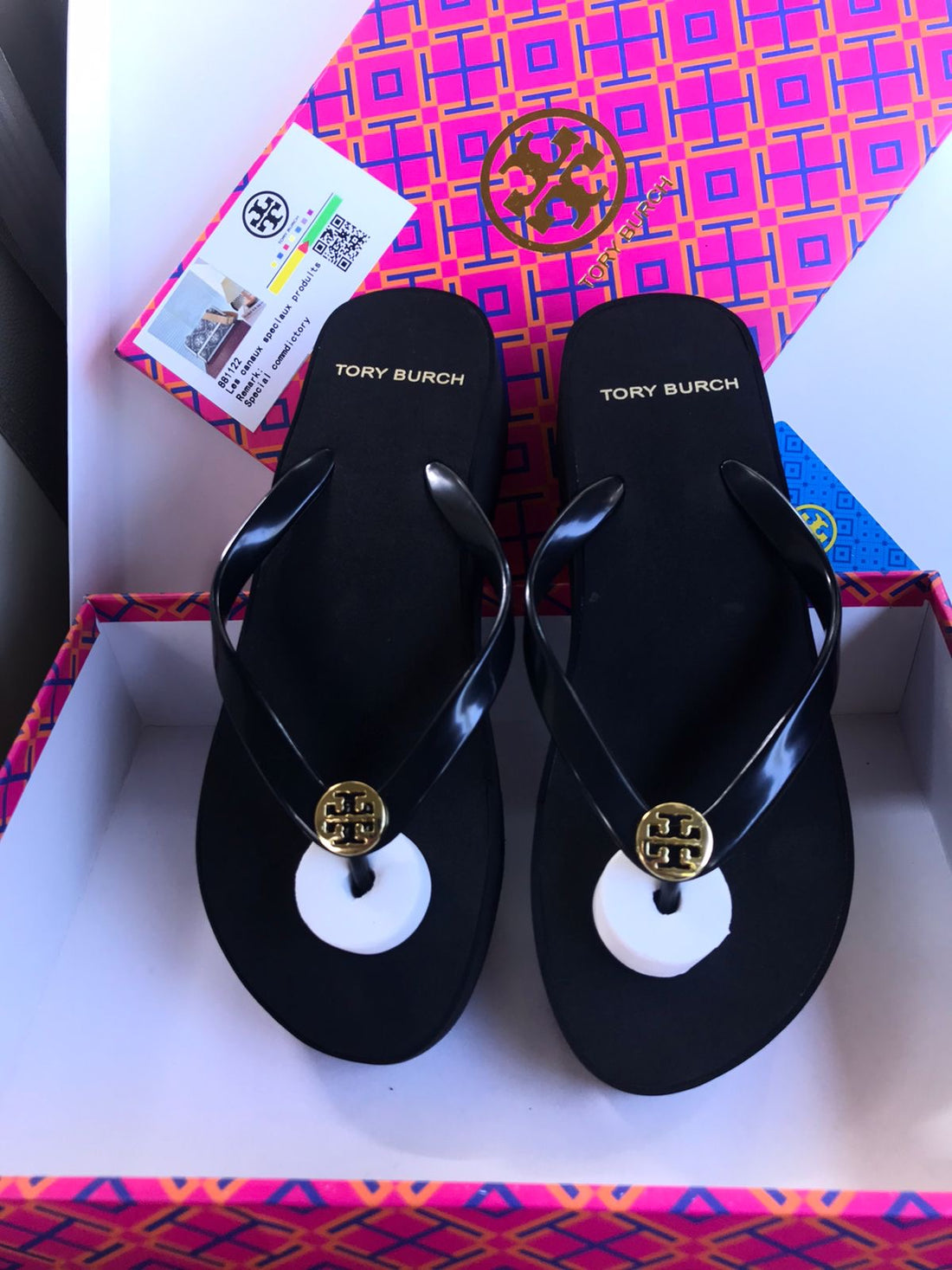 Tory Burch Black Wedgy Flips