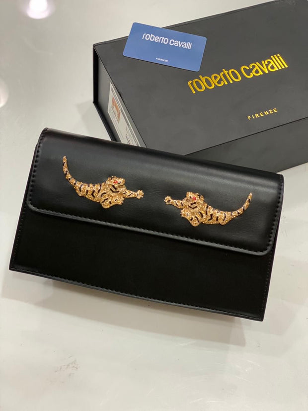ROBERTO CAVALLI TIGER-EMBELLISHED SHOULDER BAG