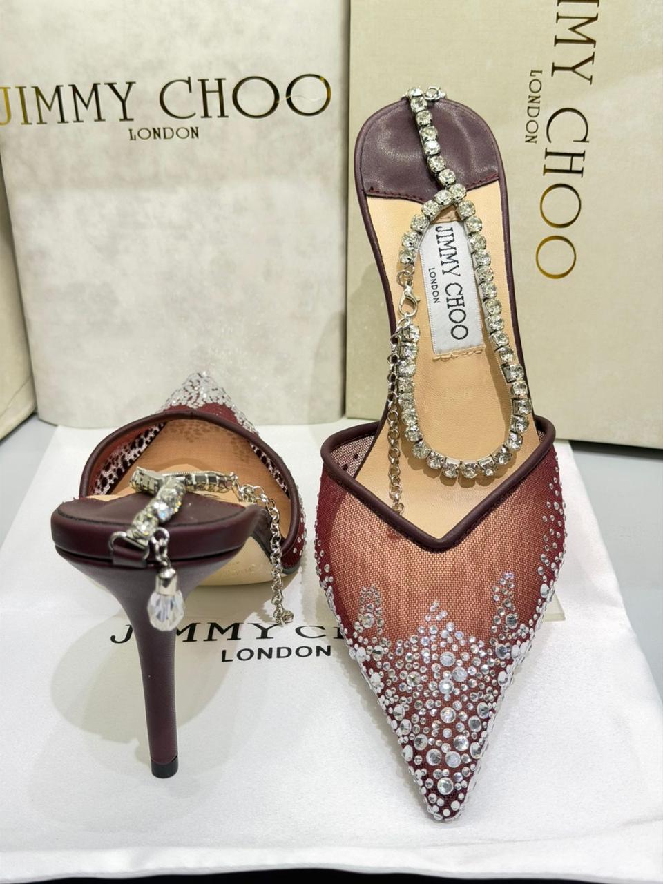 Jimmy Choo Saeda 100 Crystal Mesh Heels