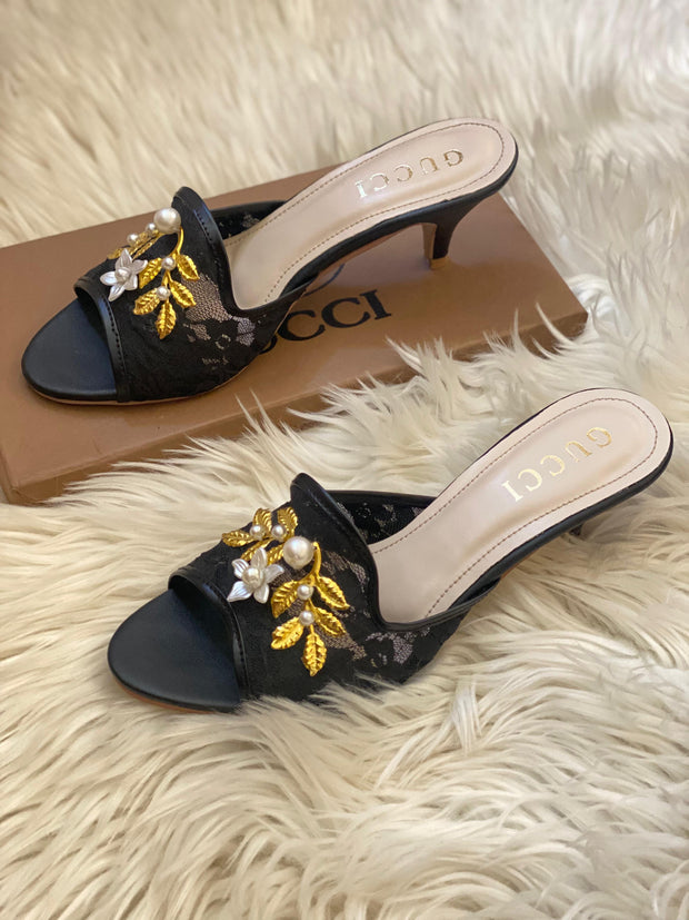 Gucci Embroided Net Heels