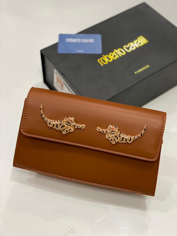 ROBERTO CAVALLI TIGER-EMBELLISHED SHOULDER BAG