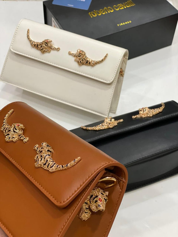 ROBERTO CAVALLI TIGER-EMBELLISHED SHOULDER BAG