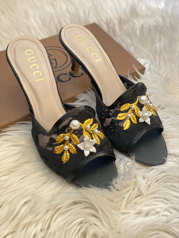 Gucci Embroided Net Heels
