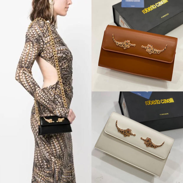 ROBERTO CAVALLI TIGER-EMBELLISHED SHOULDER BAG