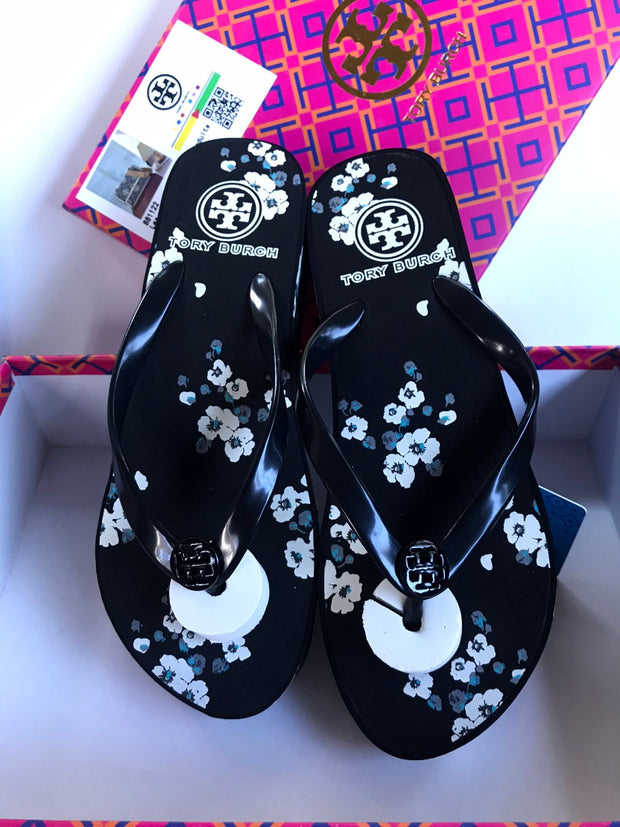 Tory Burch Floral Wedgy Flips