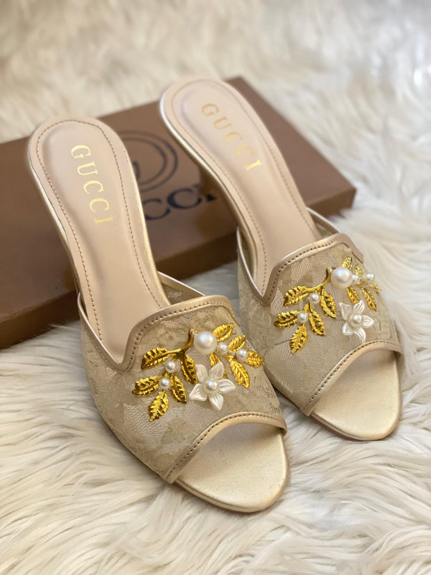 Gucci Embroided Net Heels