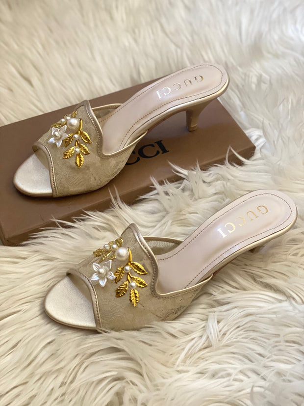 Gucci Embroided Net Heels