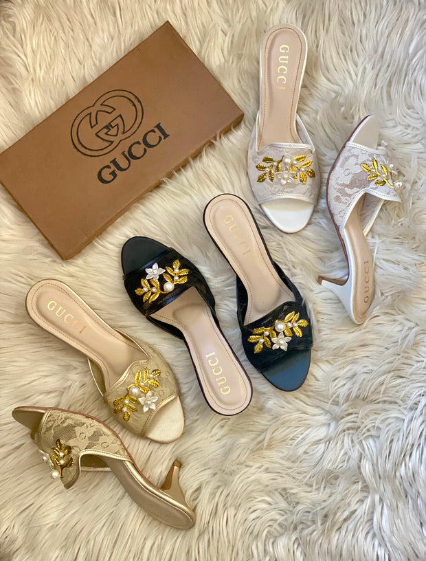Gucci Embroided Net Heels