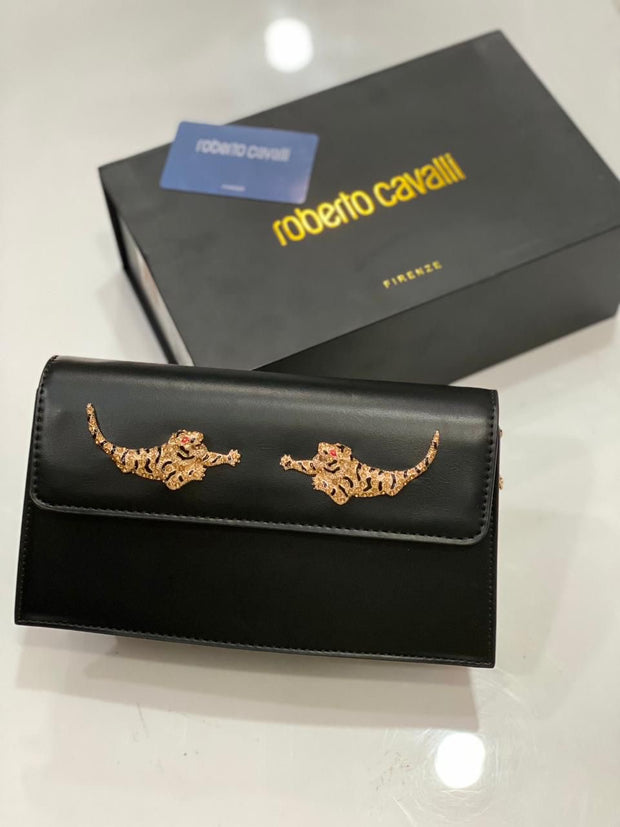 ROBERTO CAVALLI TIGER-EMBELLISHED SHOULDER BAG