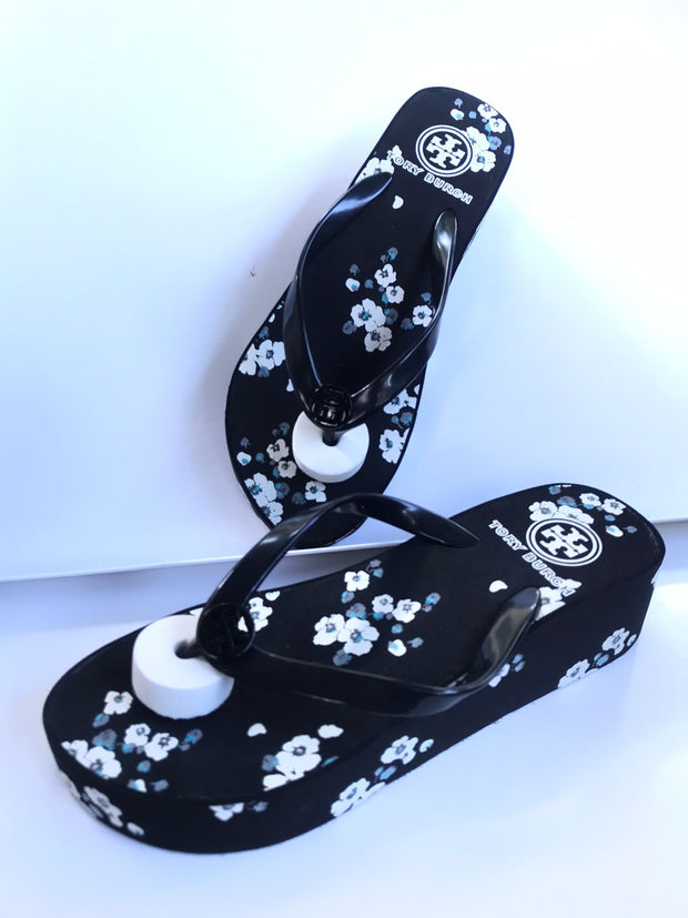 Tory Burch Floral Wedgy Flips