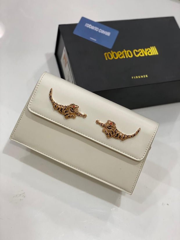 ROBERTO CAVALLI TIGER-EMBELLISHED SHOULDER BAG