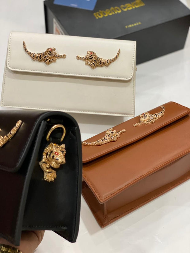 ROBERTO CAVALLI TIGER-EMBELLISHED SHOULDER BAG