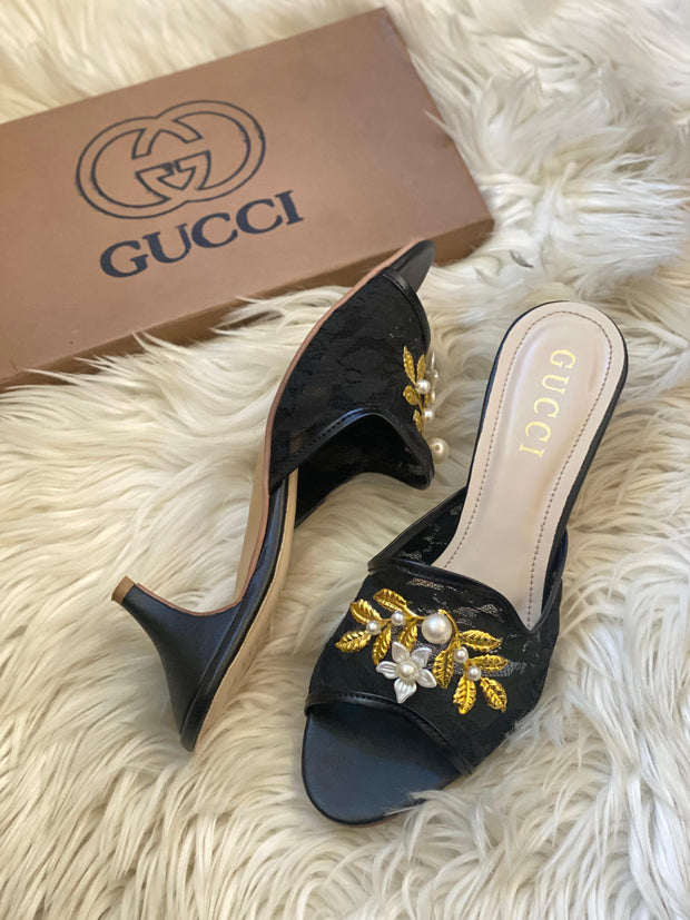 Gucci Embroided Net Heels