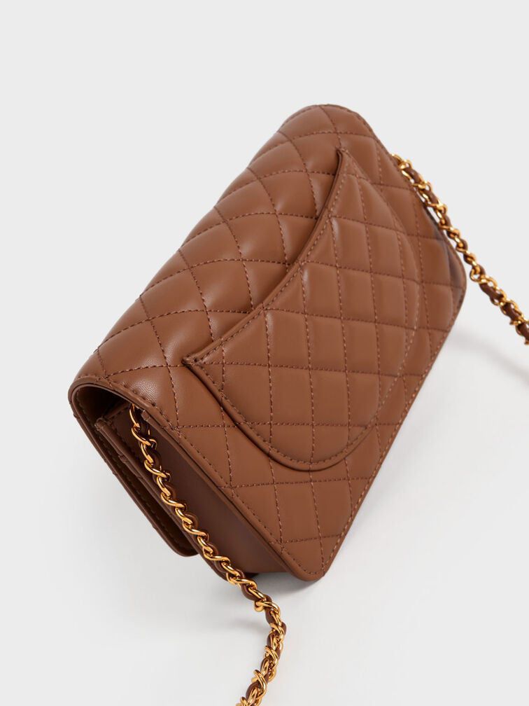 Charles & Keith Quilted Push-Lock Clutch - Chocolate