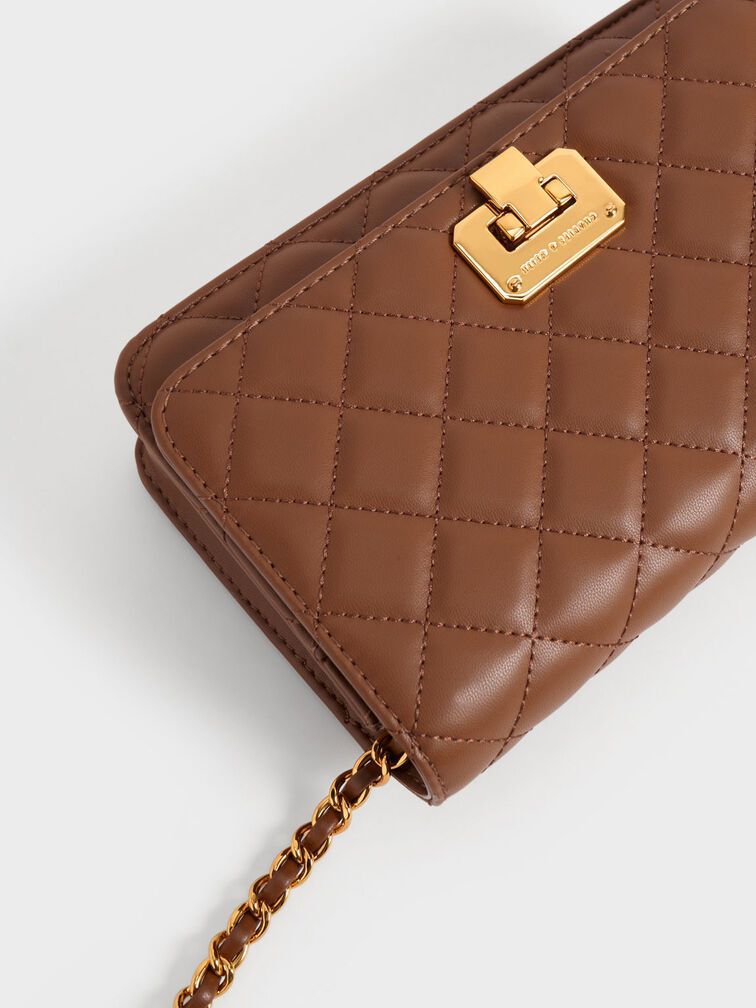 Charles & Keith Quilted Push-Lock Clutch - Chocolate