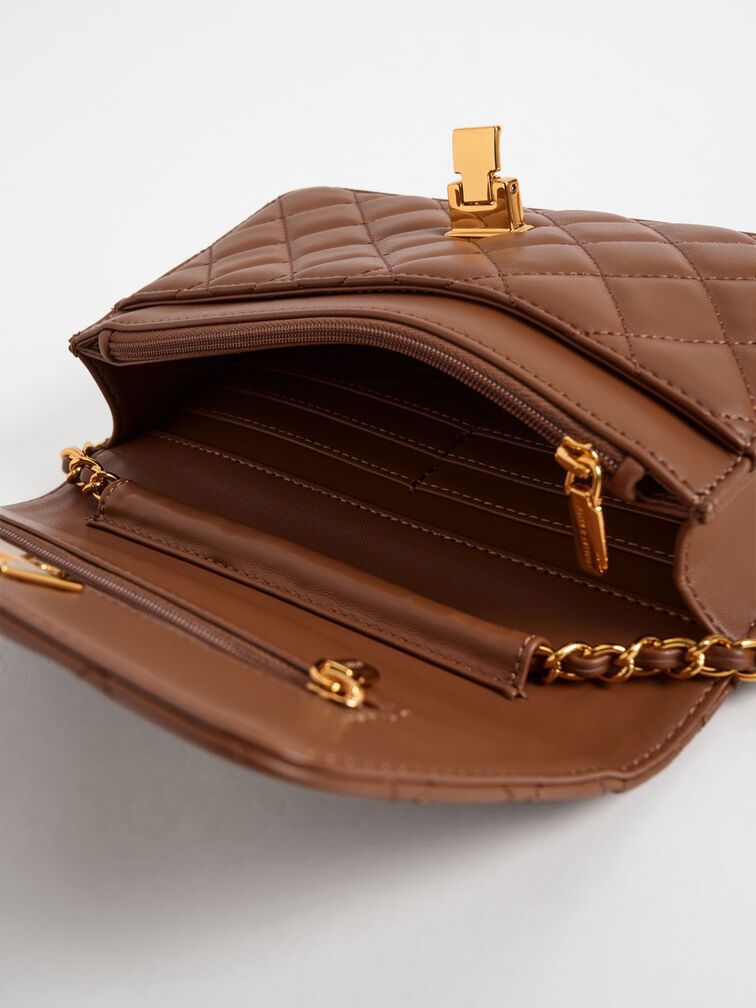 Charles & Keith Quilted Push-Lock Clutch - Chocolate