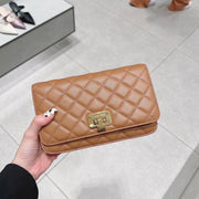 Charles & Keith Quilted Push-Lock Clutch - Chocolate