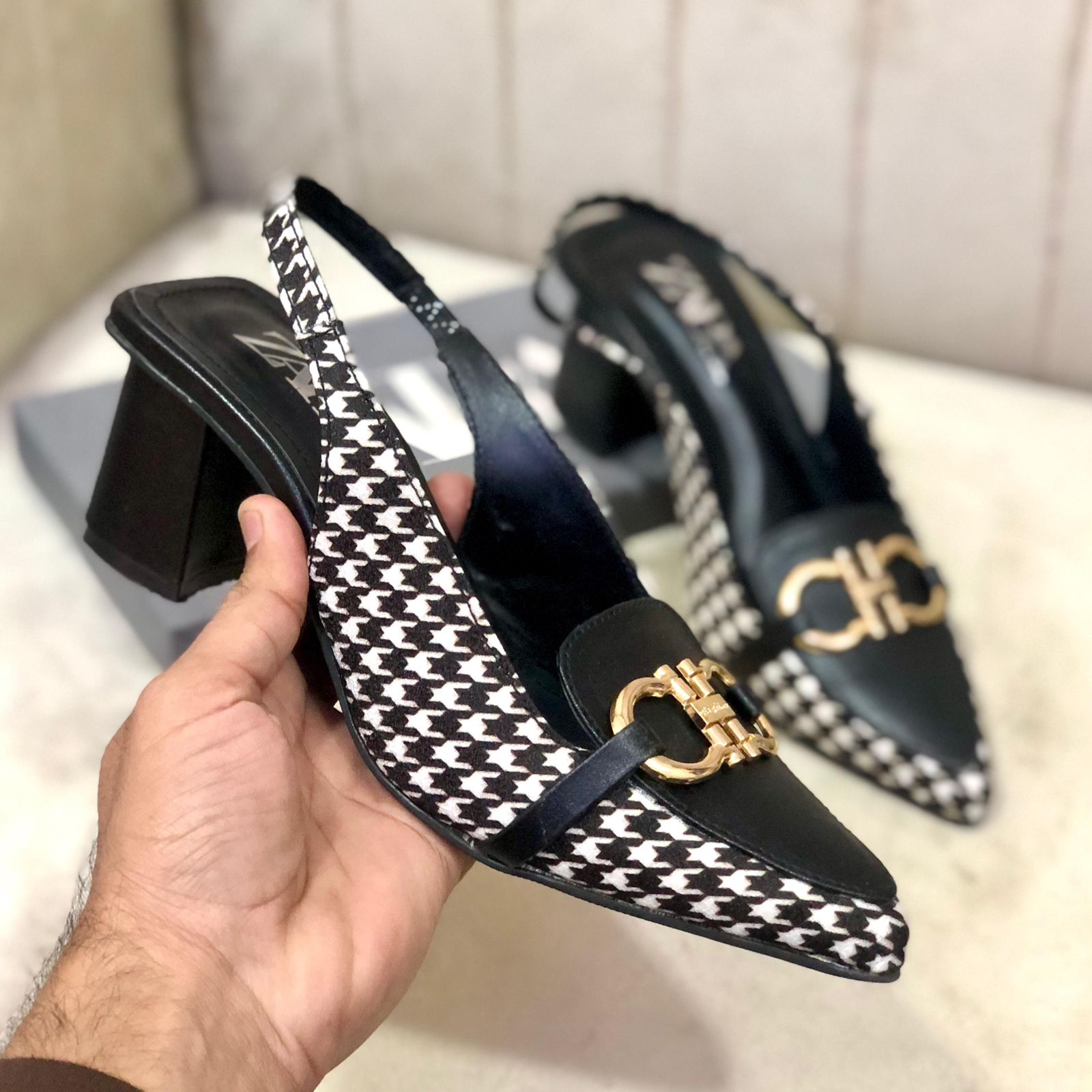 Zara Check Block Heel