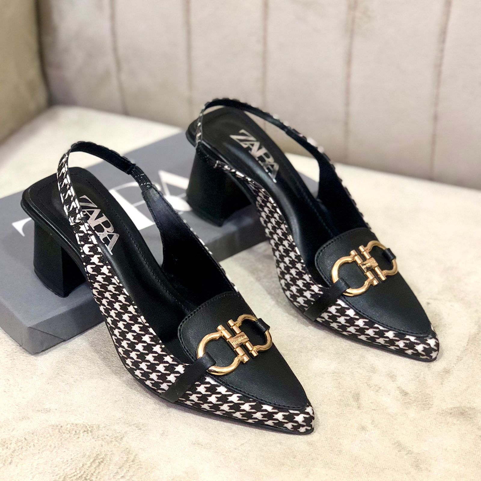 Zara Check Block Heel