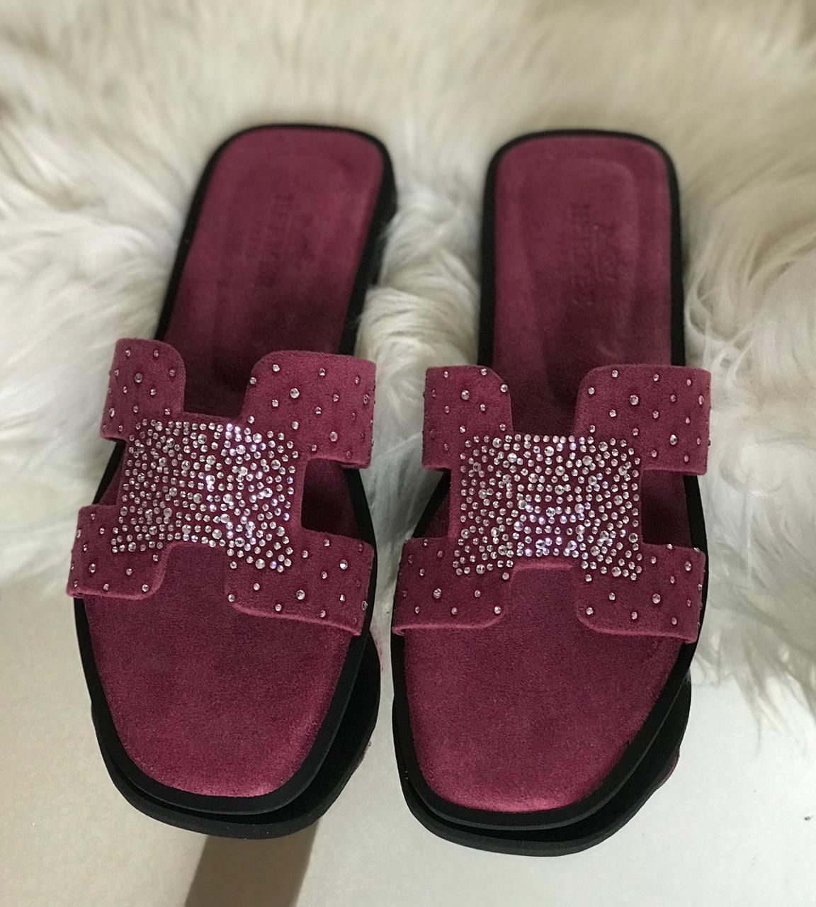 Hermees Furry Slippers