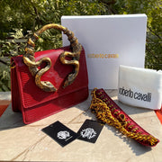 Roberto Cavalli Borsa Bordeaux Con Serpenti Bag