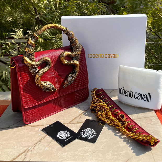 Roberto Cavalli Borsa Bordeaux Con Serpenti Bag