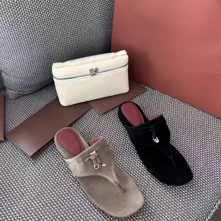 Loro Piana Summer Charms Walk Suede Thong Sandals