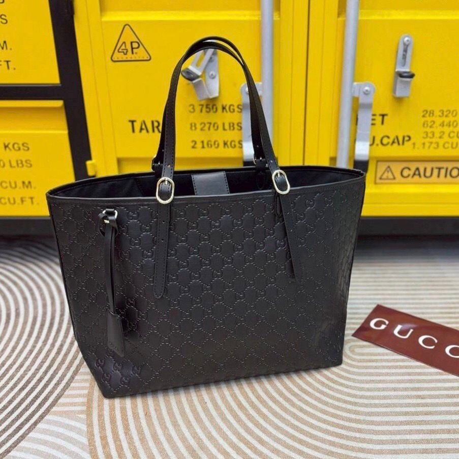 Gucci GG Emblem Debossed Leather Tote