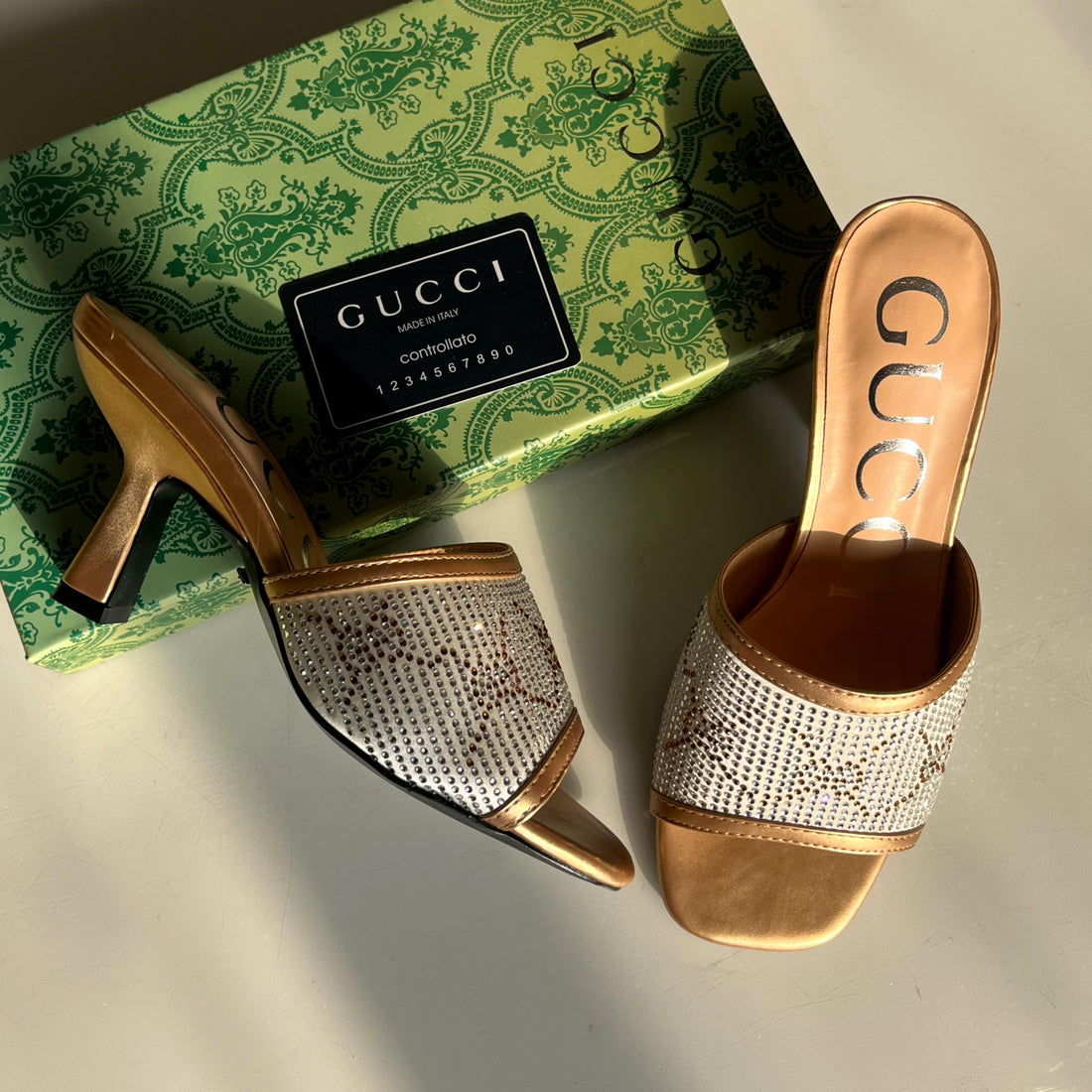 Gucci Women Gg Crystal Embellished Heeled Sandals