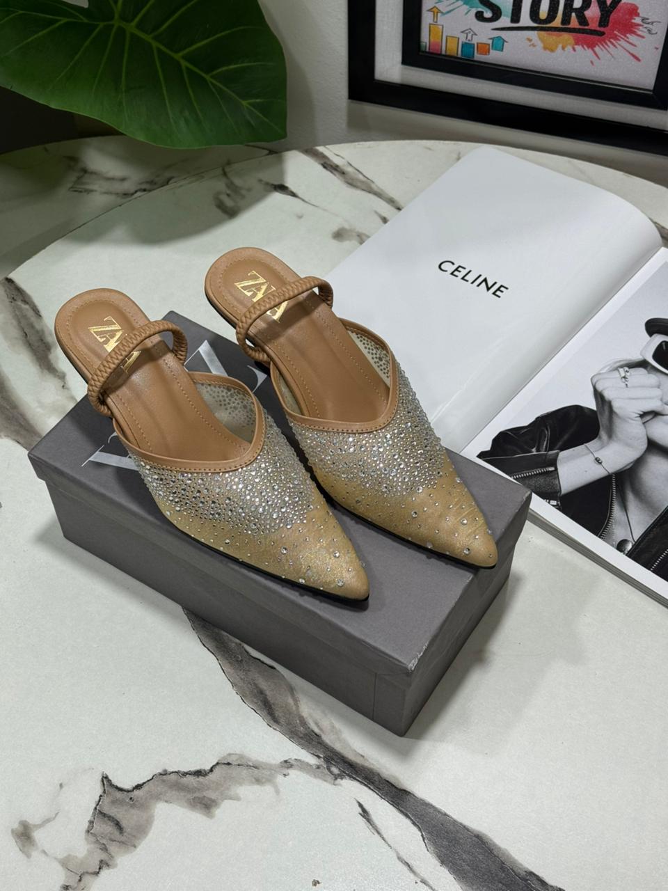 Zara Rhinestone Net Heel