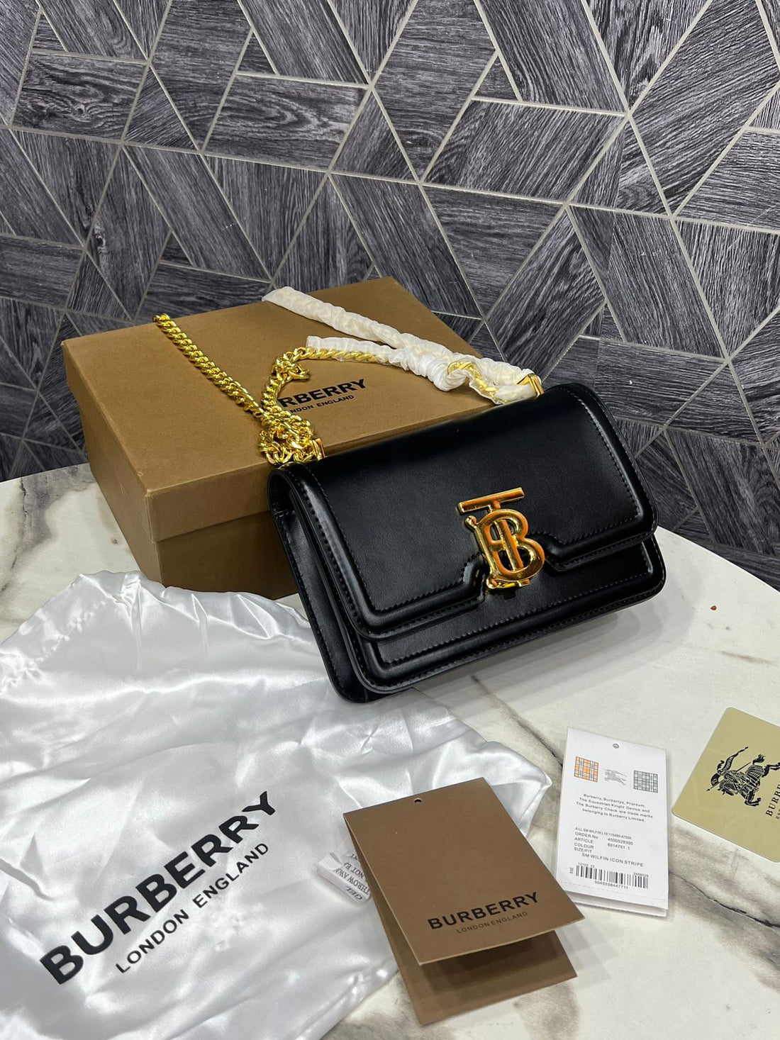 Burberry Black Smooth Calfskin Leather Mini Chain Bag