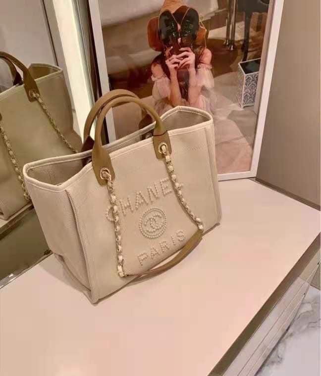 Chanel Canvas Pearl-Crafted Tote