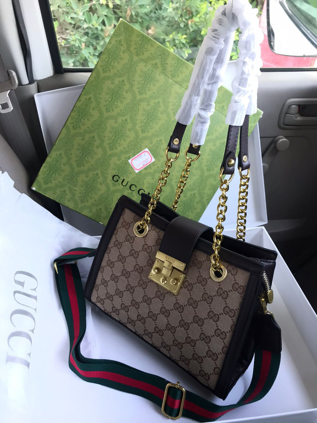 Gucci Canvas Signature Medium Padlock Shoulder Bag