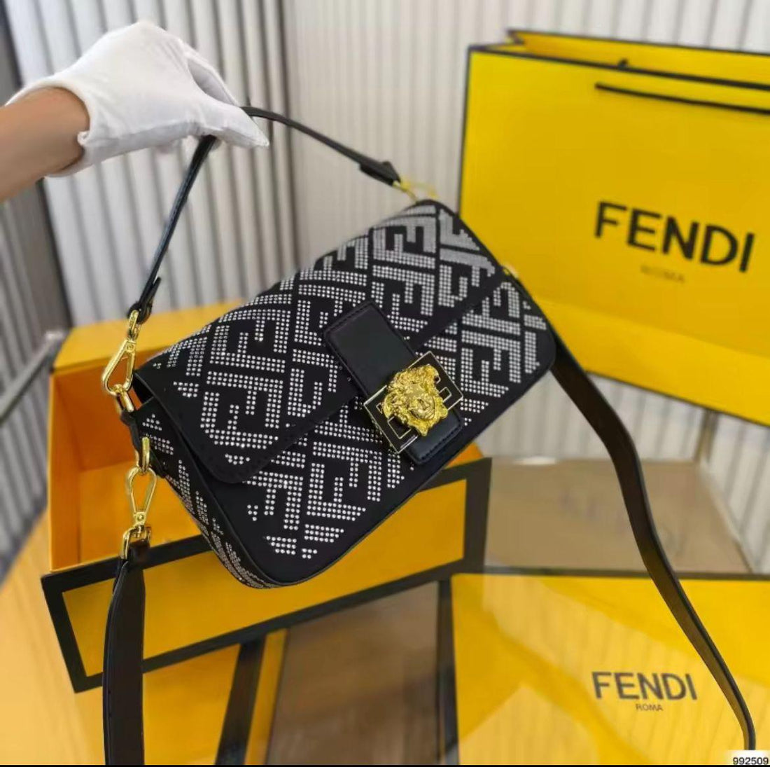 Fendi X Versace Crystal Baguette Shoulder Bag