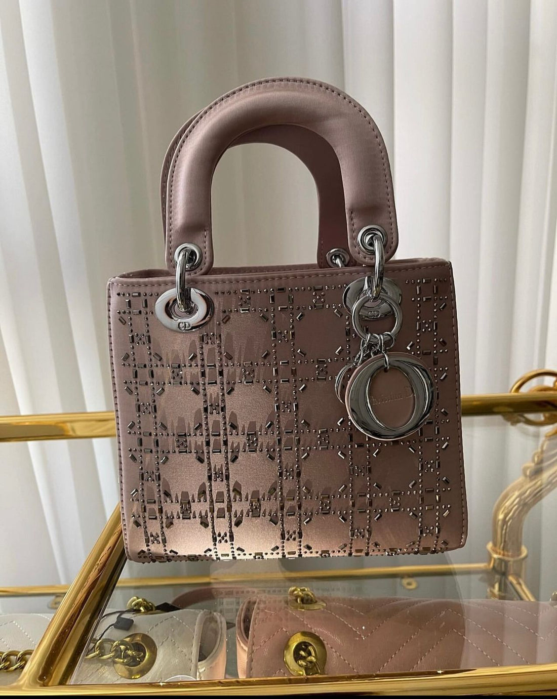 Cannage Crystal Satin Lady Bag