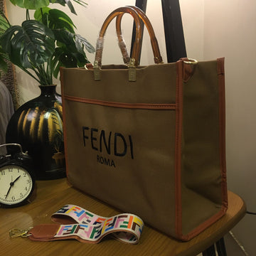 Fendi Embroidered Canvas Jute Tote Bag