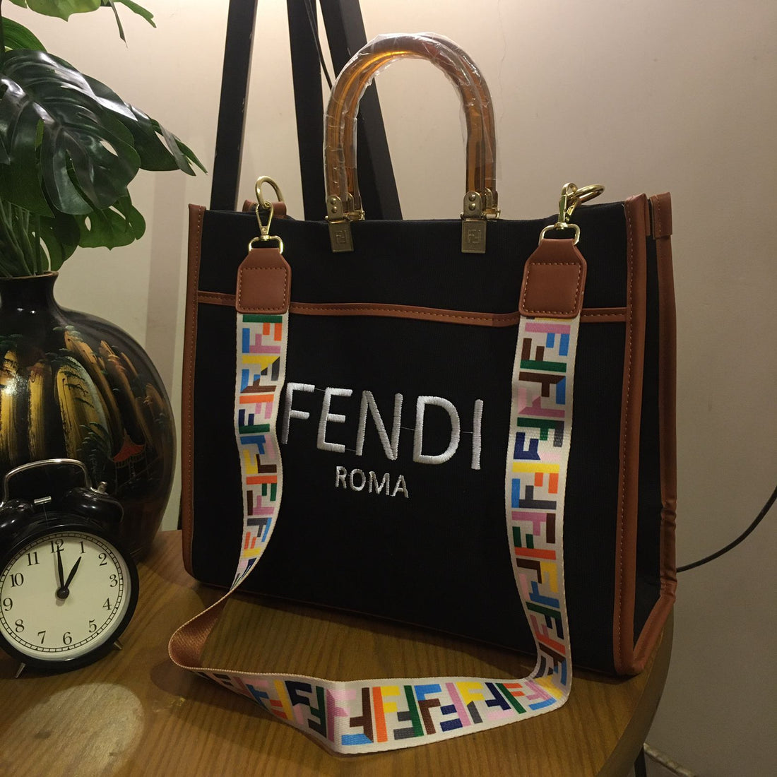 Fendi Embroidered Canvas Jute Tote Bag