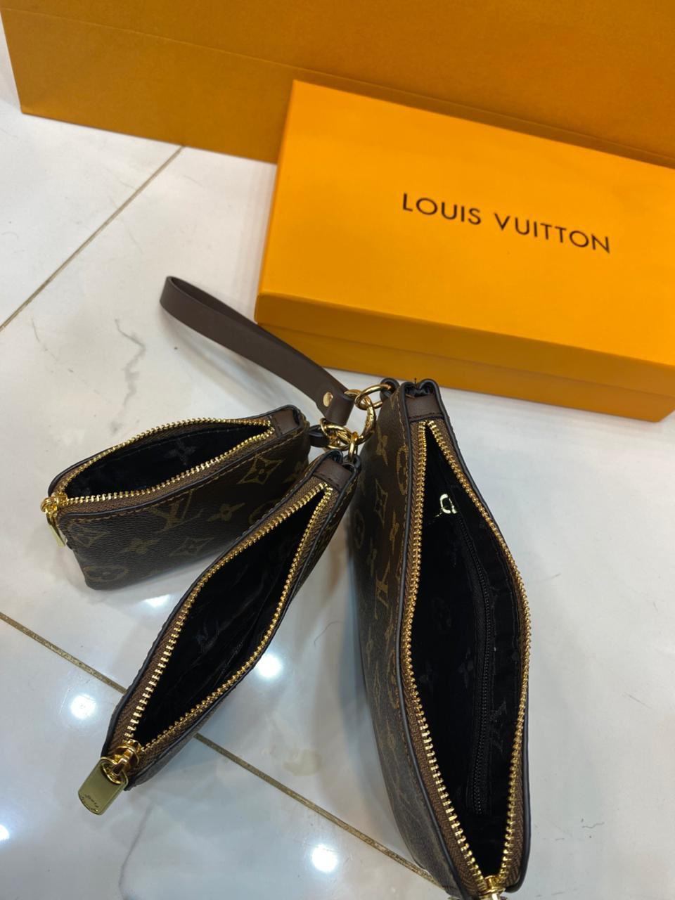 Louis Vuitton Monogram Signature Canvas Corner Zip Wristlet Trio Bag